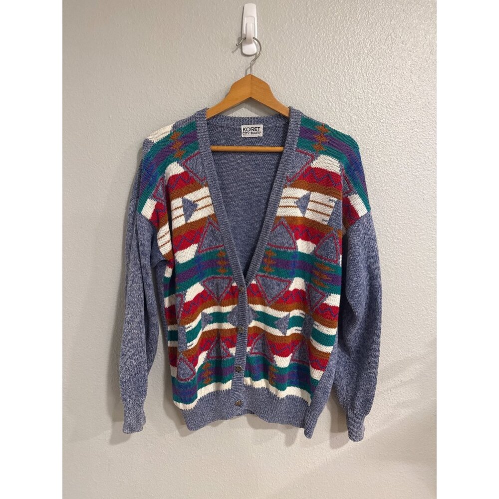 Vintage Koret‎ City Men's Blues Button-Up Knit Cardigan Sweater Grandpacore